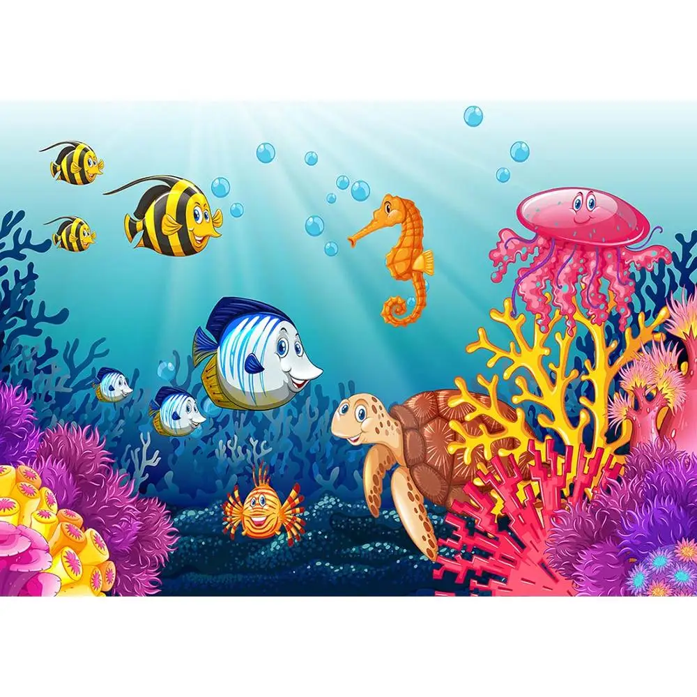 Nama Kustom Anak Anak Laut Pesta Ulang Tahun Tema Banner Fotografi Kartun Ikan Laut Dunia Latar Belakang Foto Latar Belakang Alat Peraga Background AliExpress