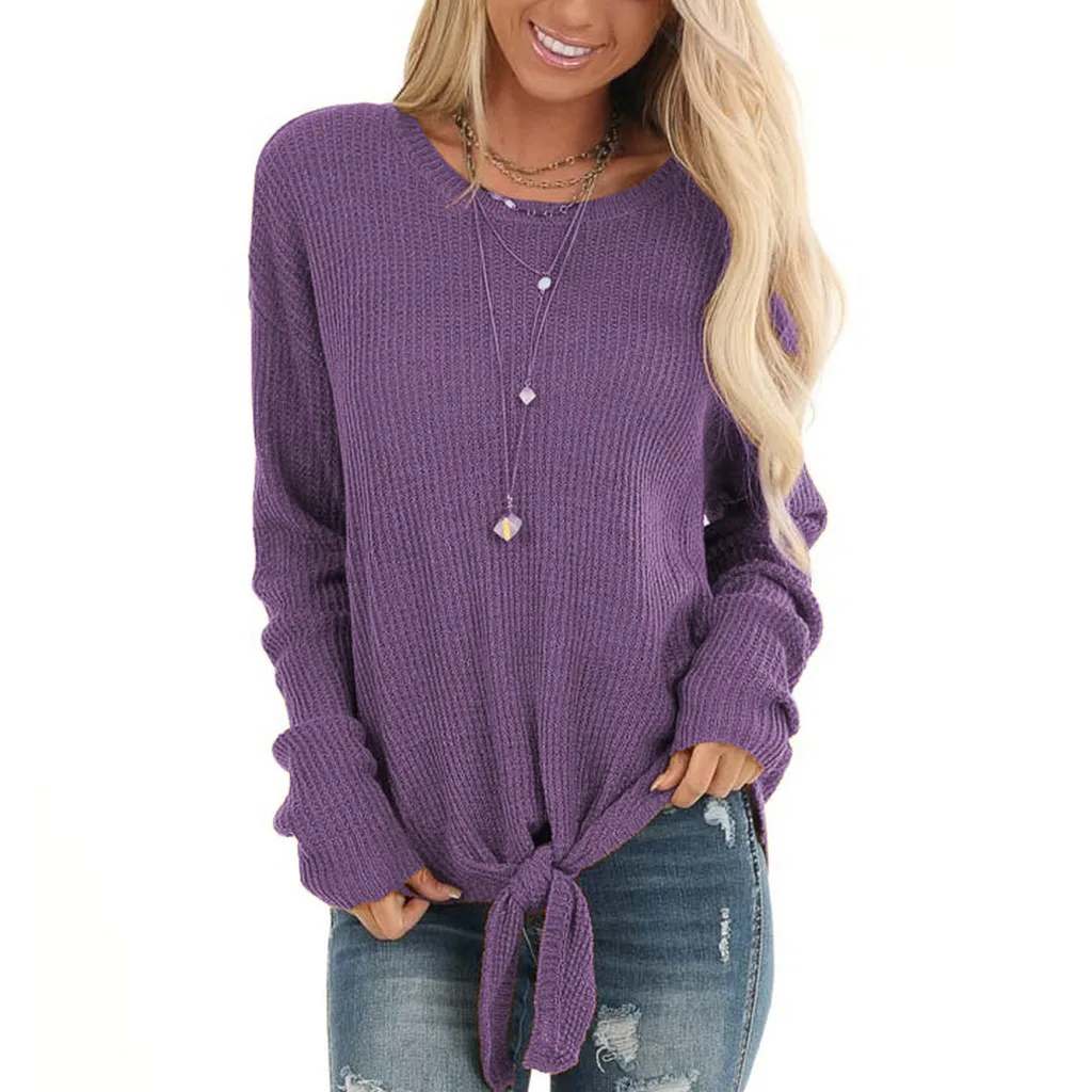 JAYCOSIN свитер женский модный однотонный вязаный свитер с круглым вырезом и длинными рукавами Csaual Топ Блузка L401118