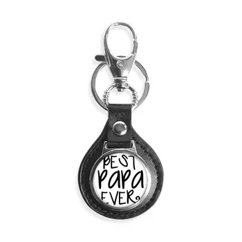 

Bless Father Best Papa Ever Words Leather Metal Key Chain Ring Car Keychain Gift