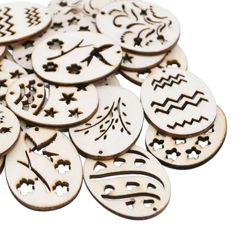 

25pcs Happy Easter Ornaments Easter Wooden Eggs Wood Hanging Pendant For Easter Party Decor Supplies DIY Craft Gift Hanging Tag