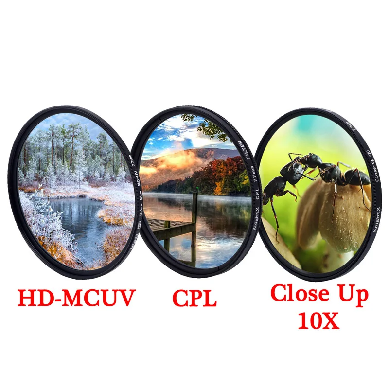 Фильтр для объектива камеры KnightX MCUV UV CPL ND2-ND1000 с переменным поляризатором 49 52 55 58 62