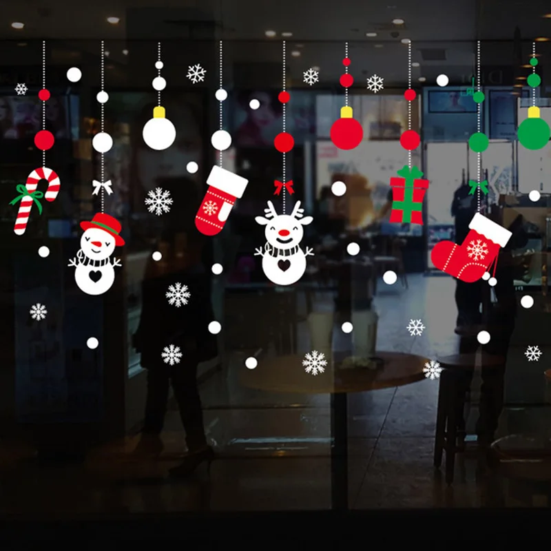 2021 New year Christmas Window Sticker Cling Wall Stickers Kids Room Decals Decorations for Home Natal | Дом и сад