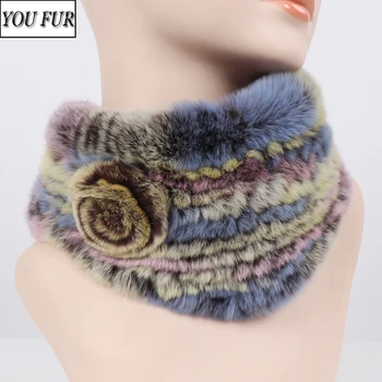 

New Winter Knitted Women Real Rex Rabbit Fur Scarf 100% Natural Warm Rex Rabbit Ring Muffler Lady Genuine Rex Rabbit Fur Scarfs