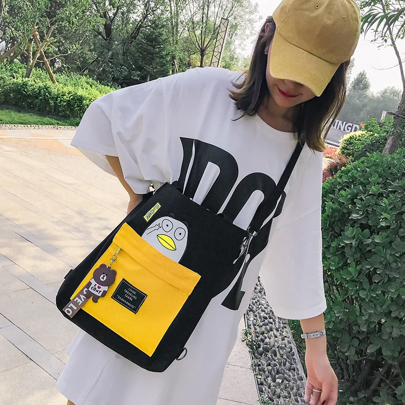 New Style Multi-functional Backpack Women's Printed Canvas Bag Shoulder Cross-body Hand Casual Versitile Fashion Large Bag