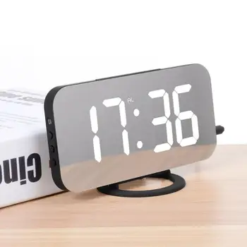 

Large LED Mirror Alarm Clock Digital Snooze Table Clock Desk Clock Snooze Function with USB Home Decoration Clock