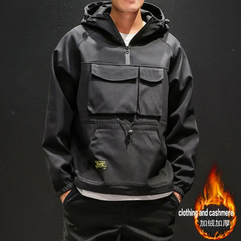 

2019 Workwear jacket men's pilot hooded jacket winter plus velvet large size baseball uniform tide card loose