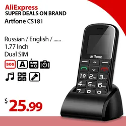 Artfone – téléphone portable à gros bouton CS182, téléphone portable déverrouillé pour sénior avec station d'accueil et batterie 1400mAh 