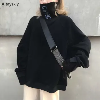 

Hoodies Women Casual All-match Harajuku Long Sleeve Turtleneck Plus Velvet Warm Sweatshirt Student Thicker Loose Simple 2020 New