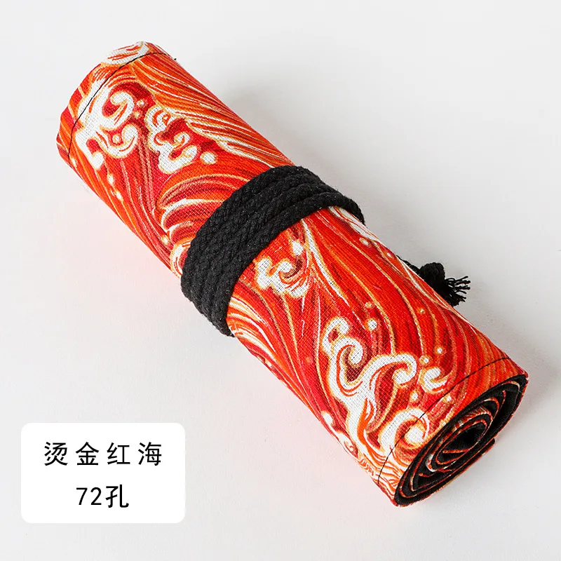 Japanese and wind-printcanvas brush 12 24 36 48 72-well large-capacity volume pen bag sketch color pencil case - Цвет: 72 Holes