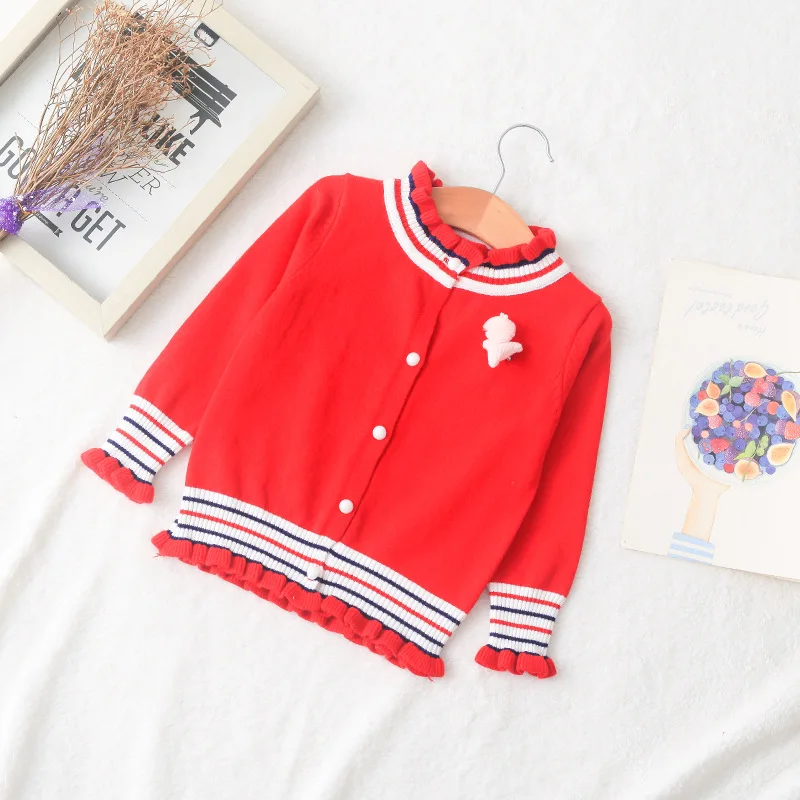 

Girl'S Cardigan Sweater 2018 Autumn And Winter New Style Crew Neck Ellipse Graphics Long Sleeve Versatile Princess-Style Knitted