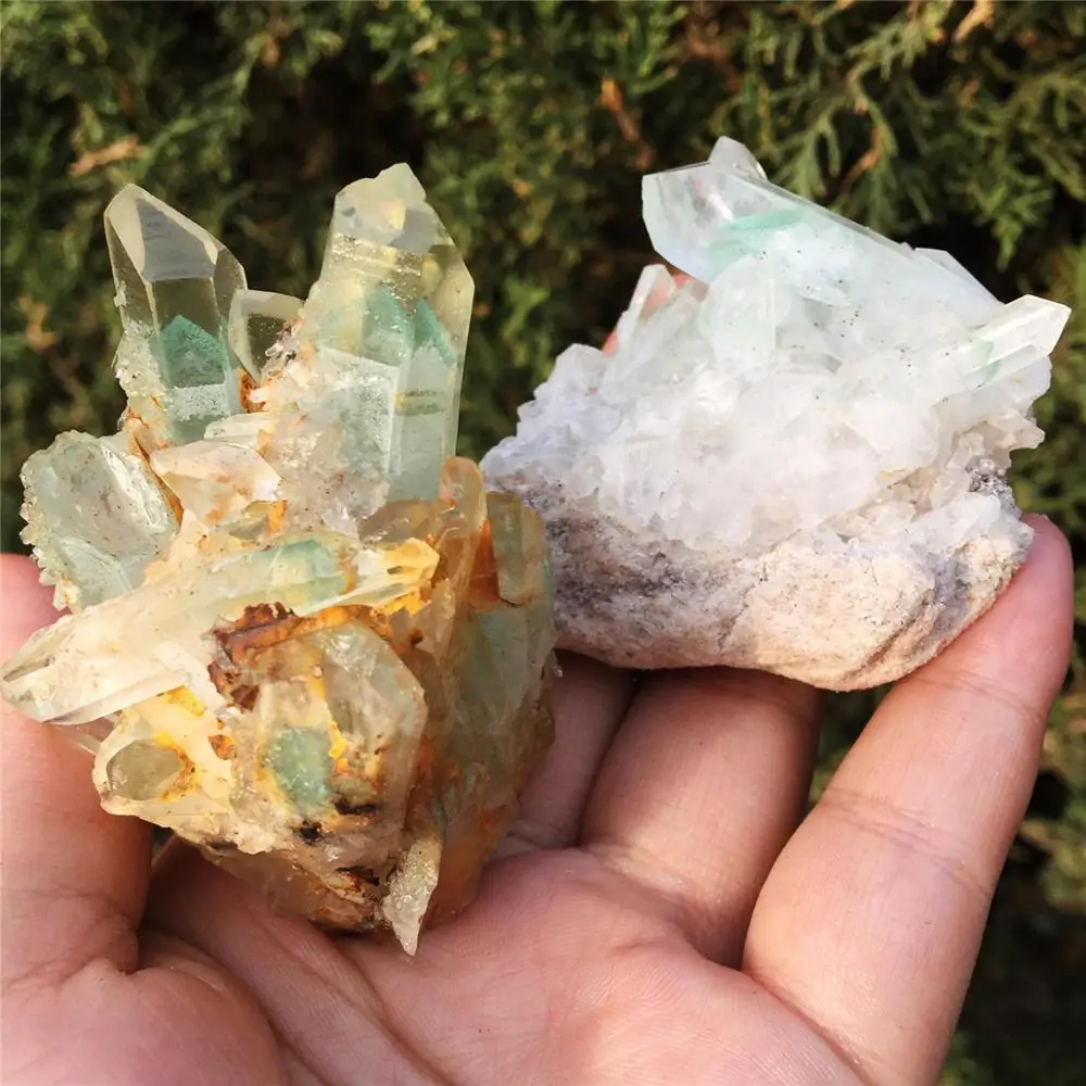 2 шт. натуральный зеленый Ghost Phantom Quartz кристалл кластера Исцеление образец отправлен случайным образом