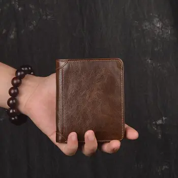 

Leather Wallet Retro Oil Wax Purse Short Large-Volume Wallet