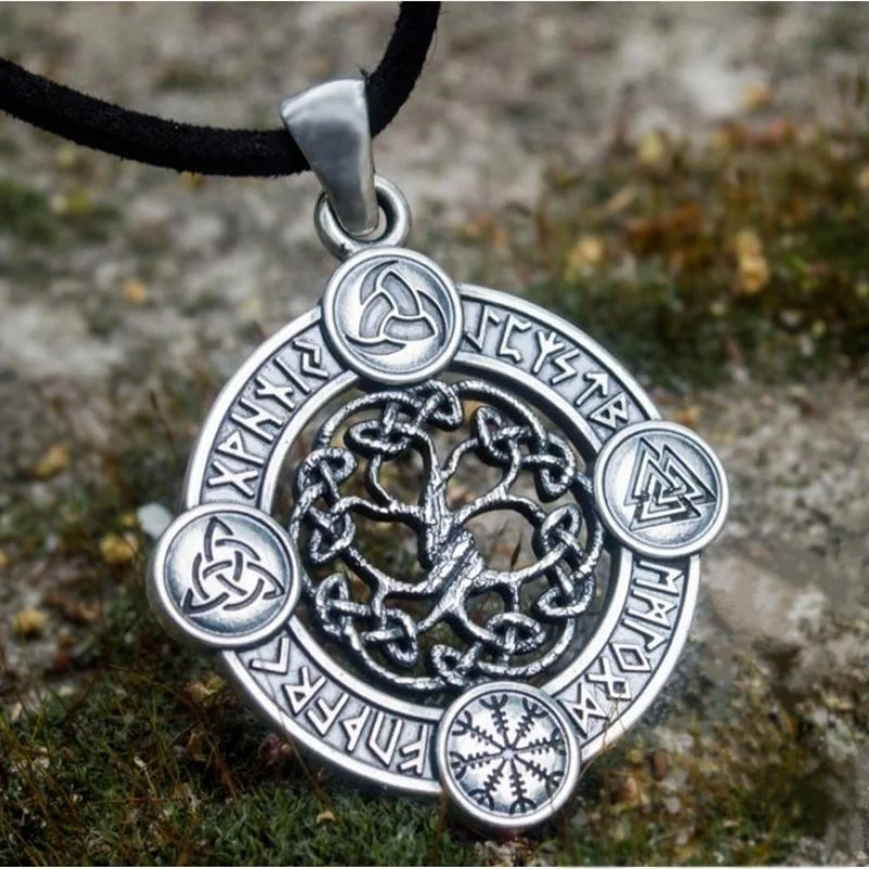 

316L Stainless Steel Celtic Tree of Life Viking Rune Amulet Men&#39s Necklace Pendant
