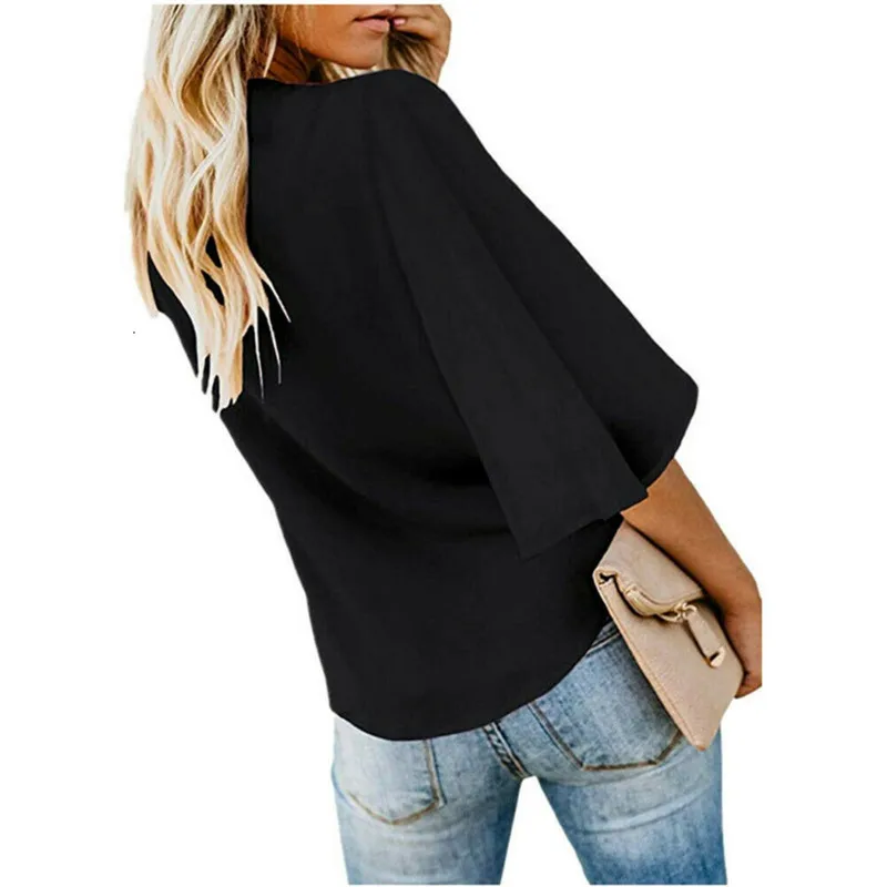 2019 Women Chiffon Blouse Shirt Fashion Sexy BatwingSleeve Womens Tops V-neck Button Blouses Office Ladies Shirts Plus Size
