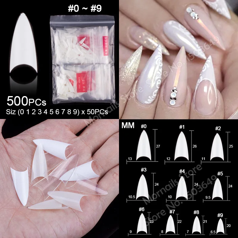 A10-White-500PCs Популярные 100 штук, 200 штук, 500 штук балерины на шпильках, круглые квадратные накладные Типсы для маникюра, накладные ногти - Color: A10-White-500PCs