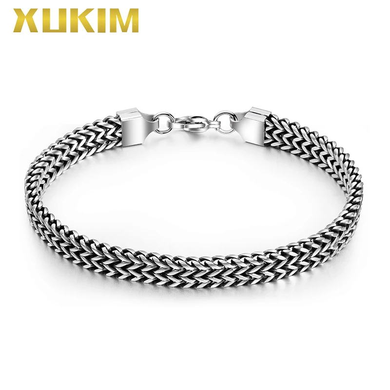 Мужской браслет BO657 Xukim Винтажный серебряный в стиле хип-хоп панк Bf Brother Father