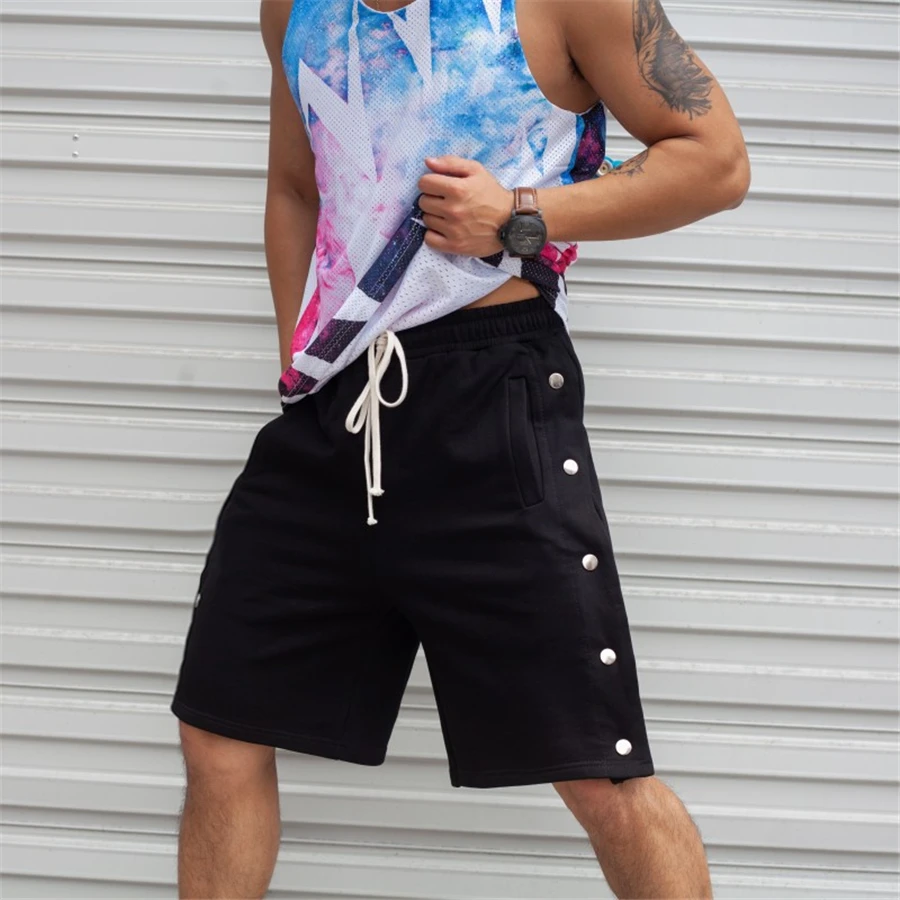 Summer GymS Shorts Casual Fitness Streetwear Men'sJogging ShortPants Men Two side buttons Sport Casual HipCargo Short Streetwear smart casual shorts mens