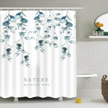 

Waterproof Anti-mildew Shower Curtain Simple Tropical Plant Pattern 3D Digital Print Technology Polyester Quick-drying Durable