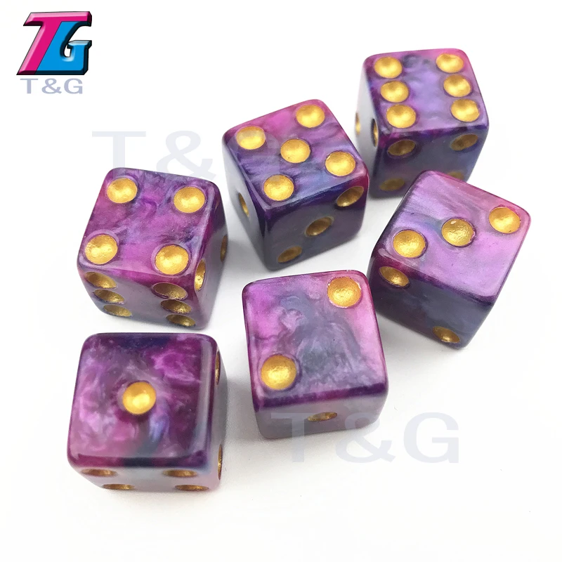 T& G игральные кубики Высокое качество 16 мм смешанный цвет Стандартный точки 6 шт./компл. D6 квадратный ролевая игра для Настольная игра - Цвет: 302