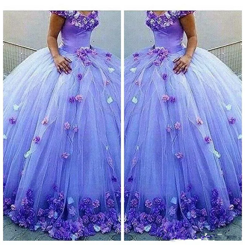 

Ball Gown Puffy Tulle Quinceanera Dresses Handmade Flowers Adorned Lace Up Back Vestidos De Quinceanera Party Gowns 16 Sweet