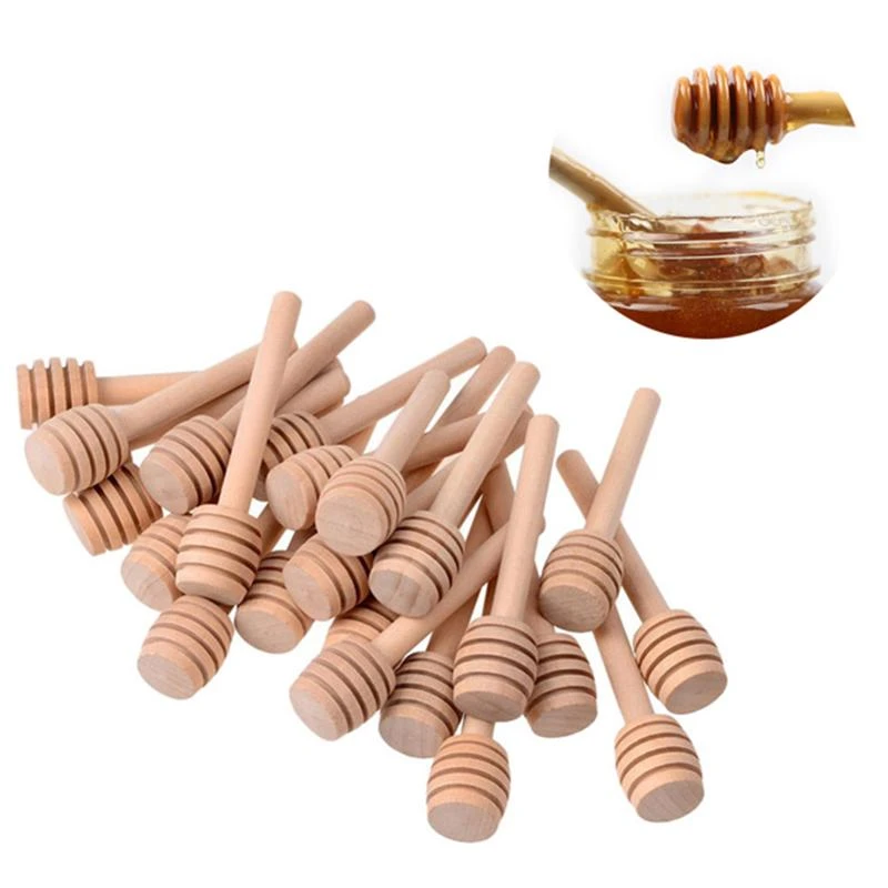 30pcs 8cm Long Mini Wooden Honey Stick Honey Dippers Honey Spoon Stick