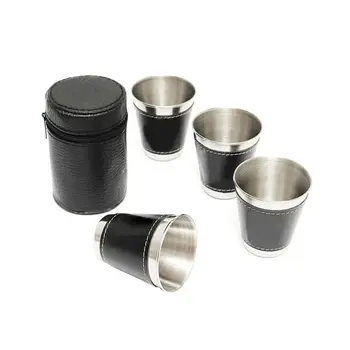 

4pcs Mini Stainless Steel Cups Practical Travel Wine Beer Whiskey Cups with Bag Outdoor Camping Home Kitchen Bar
