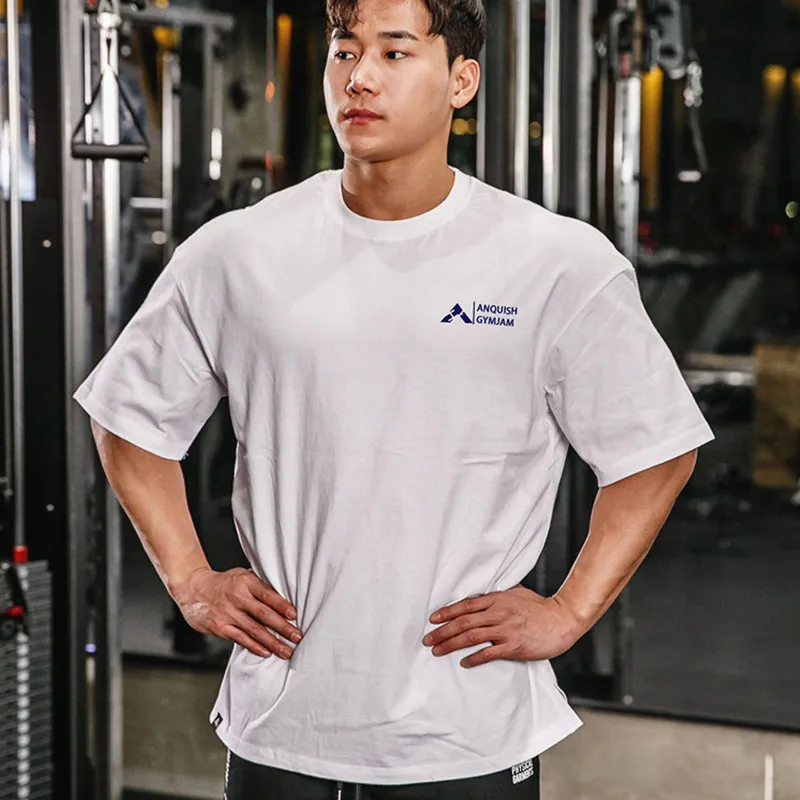 

New arrival Mens Summer Loose t shirt Men gyms Fitness Bodybuilding Casual Cotton Short Sleeve Print Tees tops Jogger Sportswear