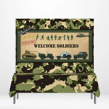 

Allenjoy background welcome soldier Camouflage Tablecloth boy birthday party banner backdrop Table Cover Photozone Event Supply