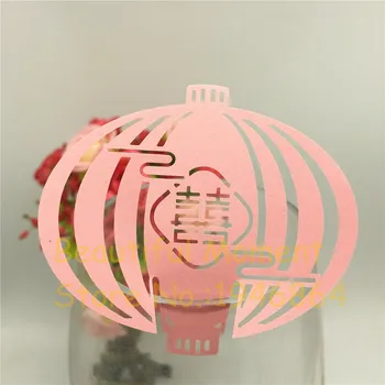 

50X DIY Place Card Chinese Lantern Cups Glass Wine Wedding Name Cards Laser Cut Pearlscent Paper Cards New Year Party Decoration