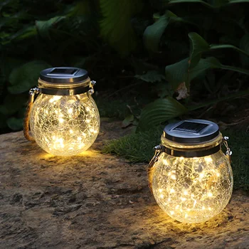 

Outdoor Solar Hanging Light Crack Glass Ball Solar Hanging Light Lamp Fairy Light Landscape Patio Garden Jar Solar Lamp