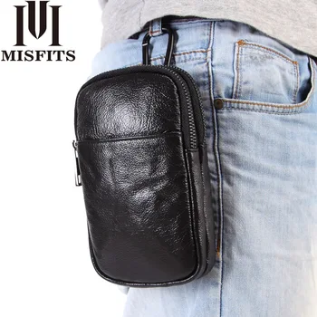 

MISFITS Men Fashion Waist Packs Brand Genuine Leather Phone Waist Pouch Fanny Pack for Male Hip Bum Belt Bag Lanyard Cell Purse