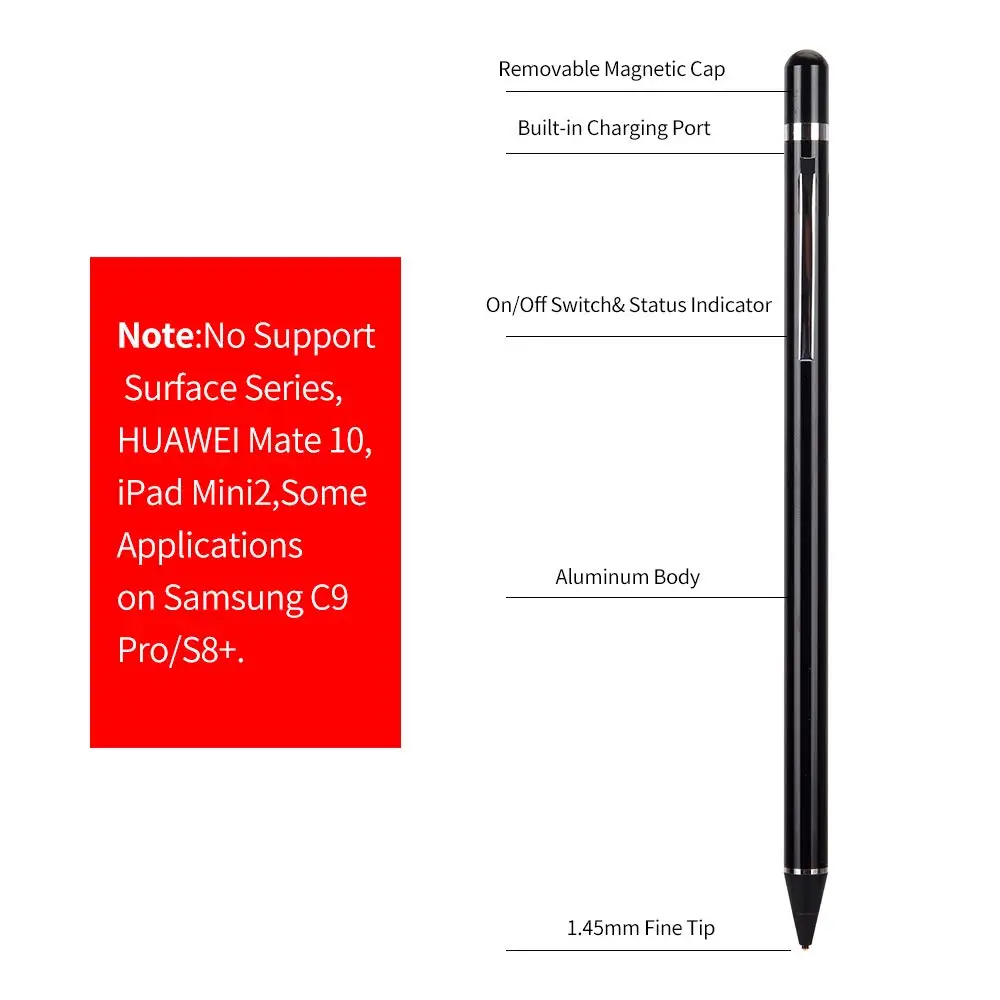 Tablet Stylus Pen Pencil Compatible with Apple iPhone iPad Samsung Sony Lenovo Stylist 1.45mm 12Hours