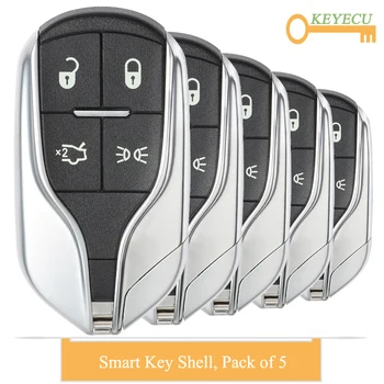 

KEYECU 5PCS Smart Remote Car Key Shell Case Cover for Maserati President Ghibli Levant Quattroporte, Fob 4 Buttons With Blade