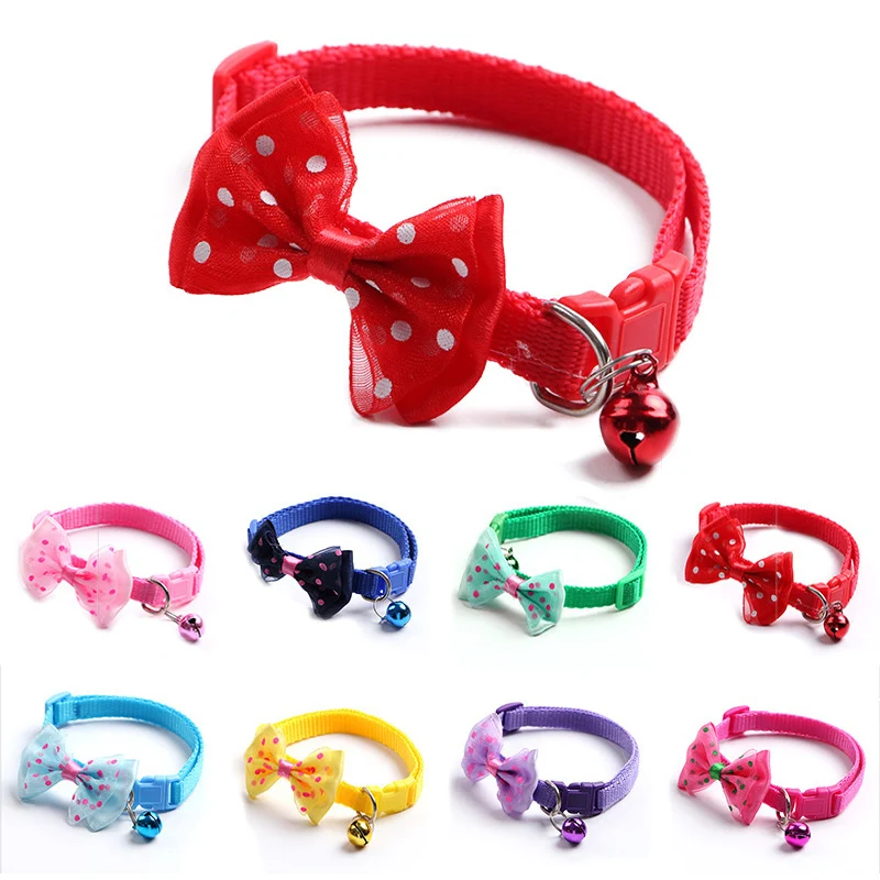 Collar de tela de nailon para mascotas, correa para el cuello, pajarita de lunares, Collar con hebilla para cachorro y gato, cadena de Color sólido para perros, suministros para mascotas