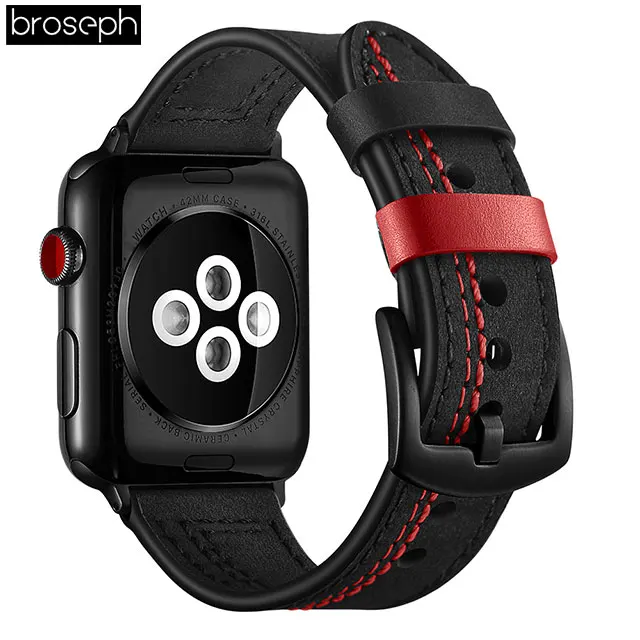 Black Кожаный ремешок для часов apple Watch, 4 ремешка, 40 мм, 44 мм, ремешок для часов, браслет для iwatch, 42 мм, 38 мм, аксессуары для браслетов - Цвет ремешка: Black