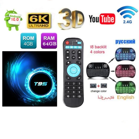 10 шт. Android 10,0 T95 Smart tv Box Allwinner H616 4 ГБ 32 ГБ 64 Гб 6K H.265 HDR 1080P 2,4G Wifi четырехъядерный медиаплеер Youtube