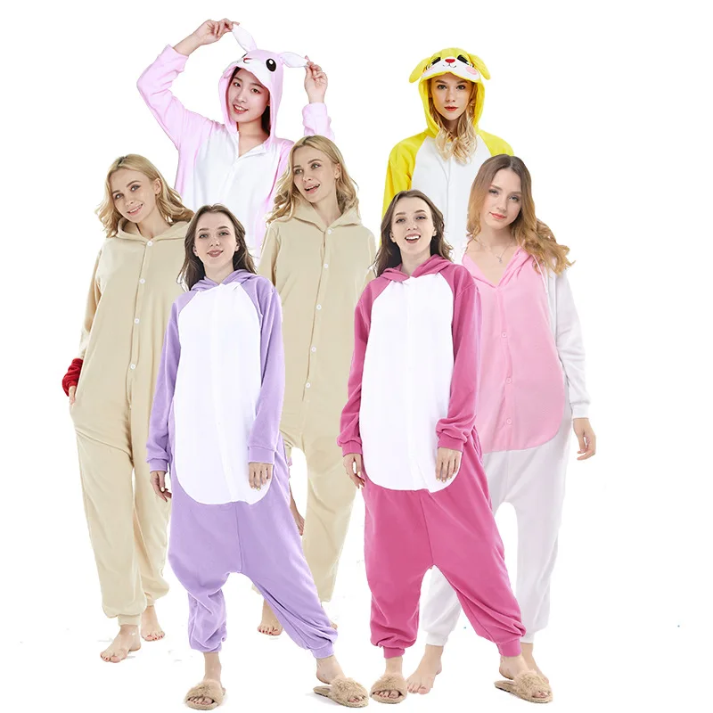 

Cartoon One-piece Polar Fleece Pajamas Rabbit Series plus Powder hong xiong