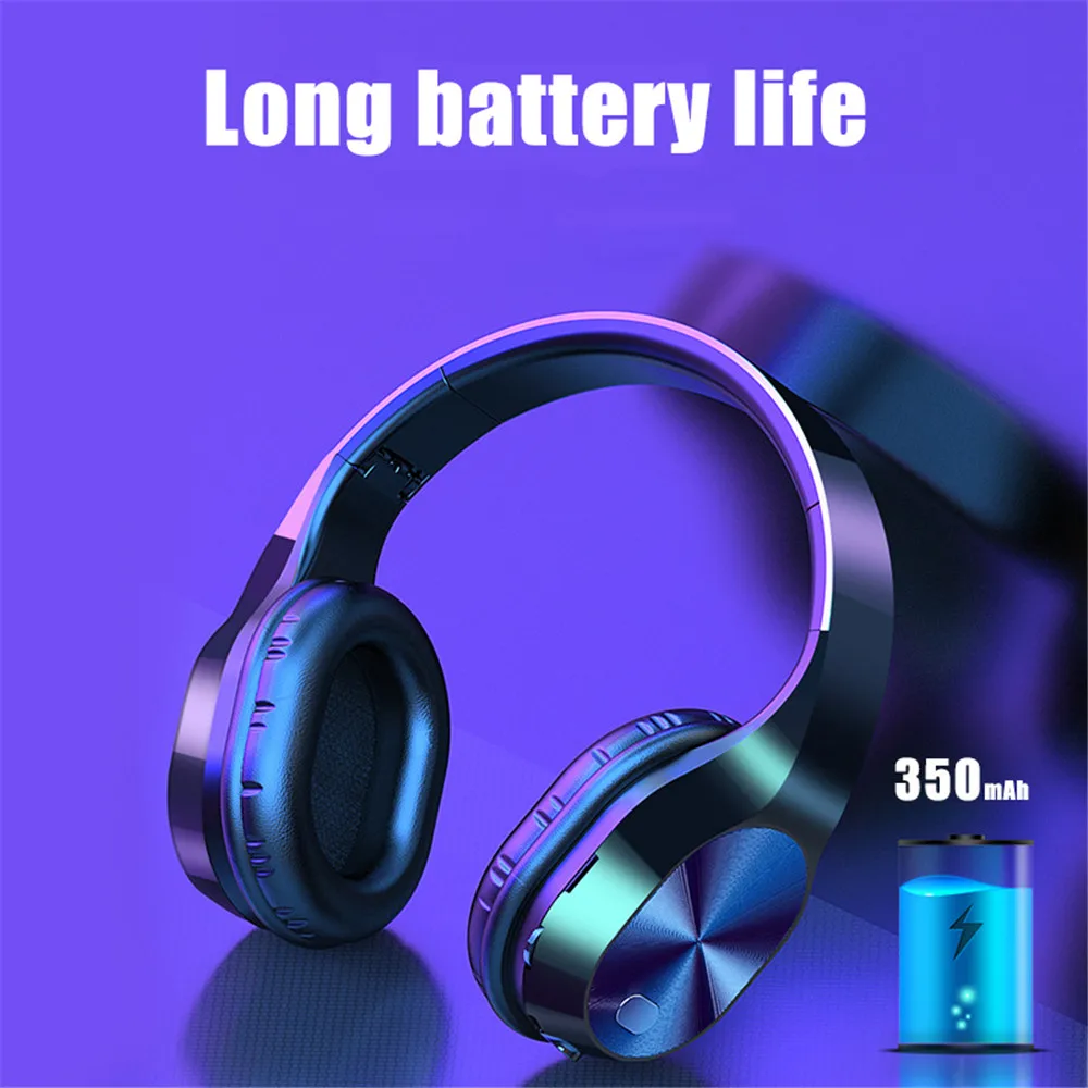 T5 Head Mounted Headphones 3 5mm Wireless Bluetooth 5 0 Headphones 9D Stereo Earphones Music Headsets With Mic Support TF Card