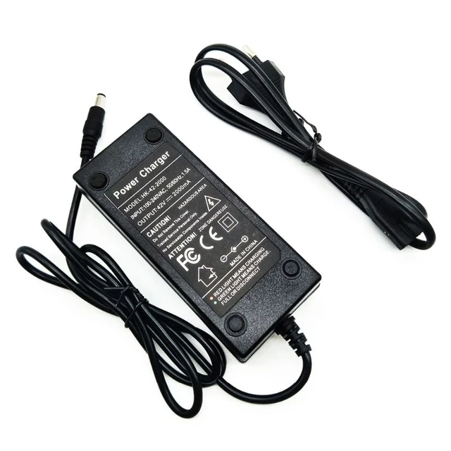 36V Ebike Charger Output 42V 2A Charger Adapter Input 100-240 VAC Lithium  Li-ion Li-Poly Charger for 10Series 36V Electric Bike RCA 10MM Lotus Plug