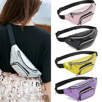 

2019 Newest Hot Women Fanny Pack Shoulder Pouch Chest Belt Waist Bum Bag Phone Travel Purse Shiny PVC Waist Packs Double Zipper