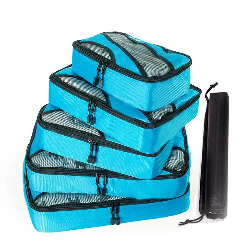Дорожные Сумки Упаковка Куб для багажа нейлон/для женщин/большой/водонепроницаемый/Дорожная сумка органайзер/для женщин/наборы Упаковка куб Органайзер - Цвет: TILT BLUE 5 Set