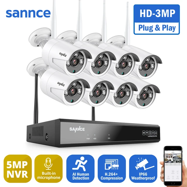 $US $130.75 SANNCE 8CH FHD 3MP Wireless Video Security System 5MP NVR With 3MP Outdoor Surveillance IP Cameras Audio Recording AI Detection