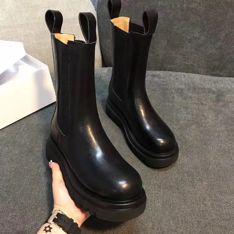 Timalina Europe Style Women's Shoes Women Boots Autumn Cowskin Leather Half Boots Thick Heels Fashion Martin Boots Round Toe