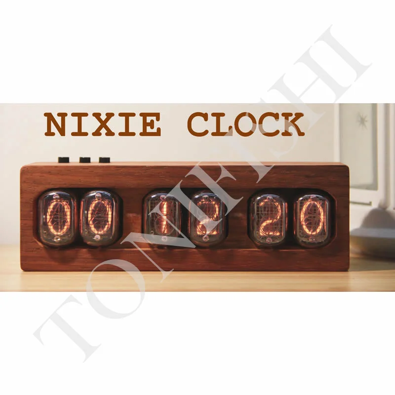 

Glow tube clock, creative retro IN12 glow clock, African red rosewood ornaments, home decoration, computer desktop decoration