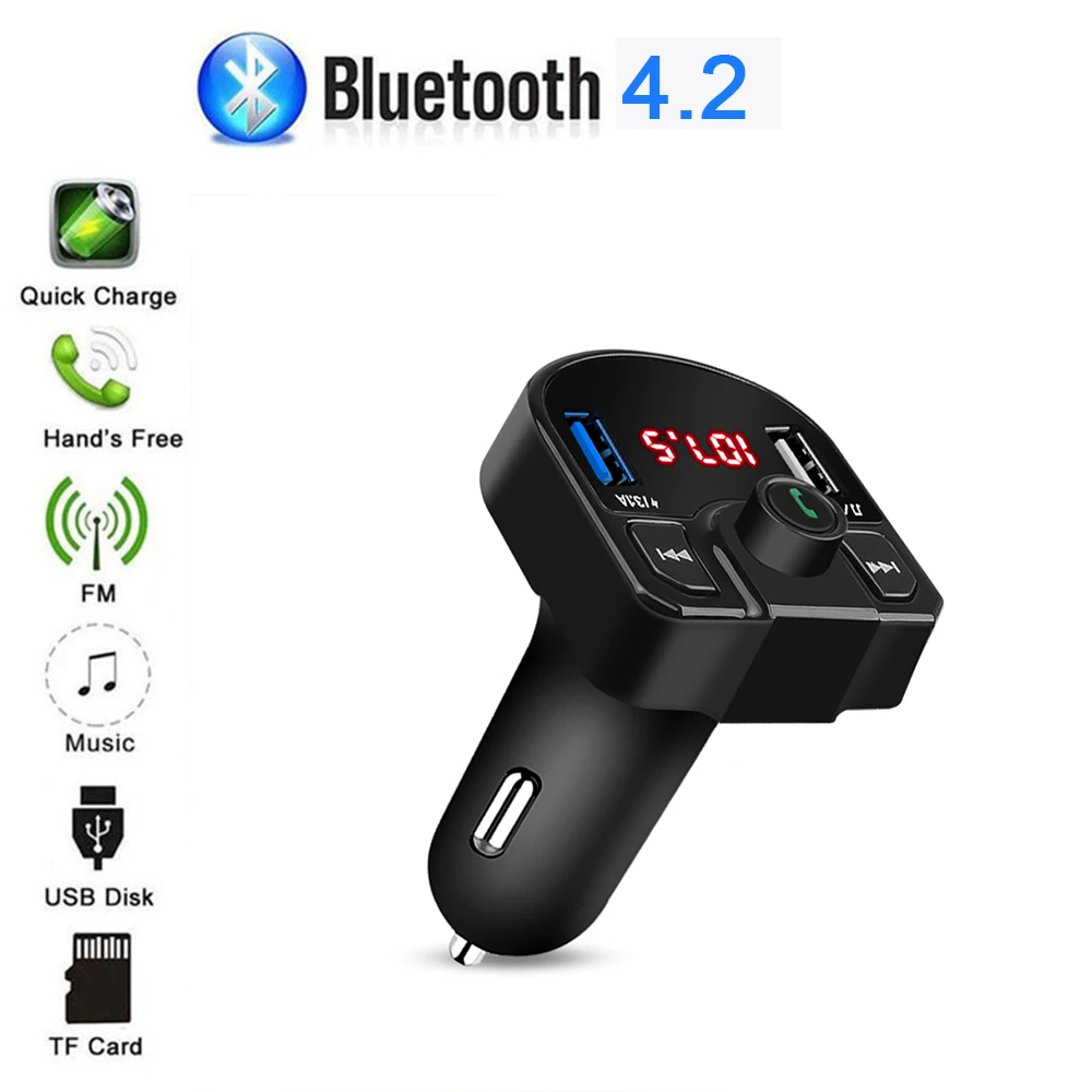 Bluetooth 5.0 Voltage Digital Display Car FM Transmitter Handsfree Dual 2 USB Phone Charger 3.1A 1A TF Card U disk MP3 player best type c car charger Car Chargers