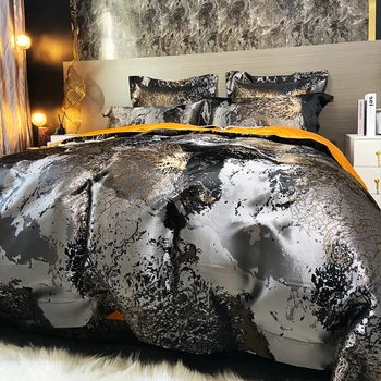 Luxury Black/Gold Jacquard And Egyptian Cotton Bedding Set 2