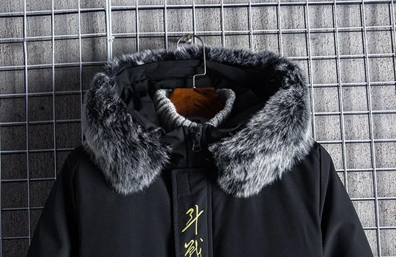Retro Long Sleeve Parkas Men Winter Jacket Warm Oversized Coat Hip-Pop Embroidery Hooded Long Jackets For Men KK3039