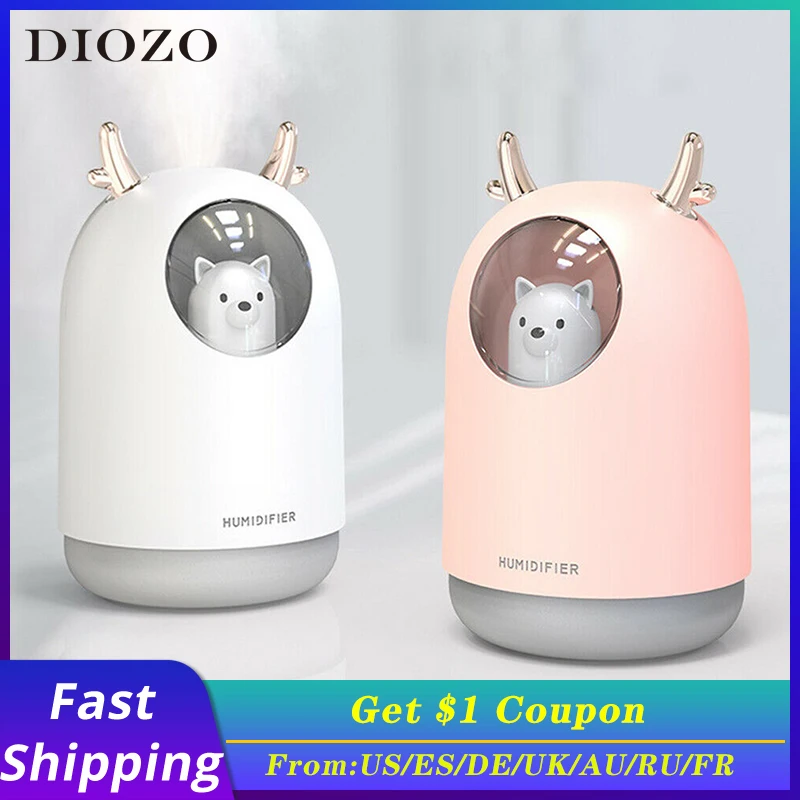 

Home Appliances USB Humidifier 300ml Cute Pet Ultrasonic Cool Mist Aroma Air Oil Diffuser Romantic Color LED Lamp Humidificador