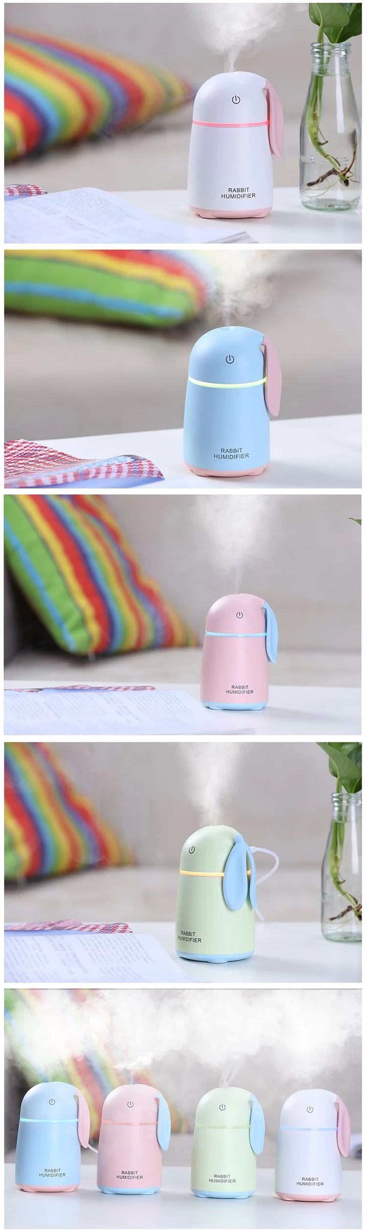 Ultrasonic Air Humidifier for Baby Pregnant Cartoon Rabbit 250ML USB Essential Oil Diffuser LED Light Lamp Car