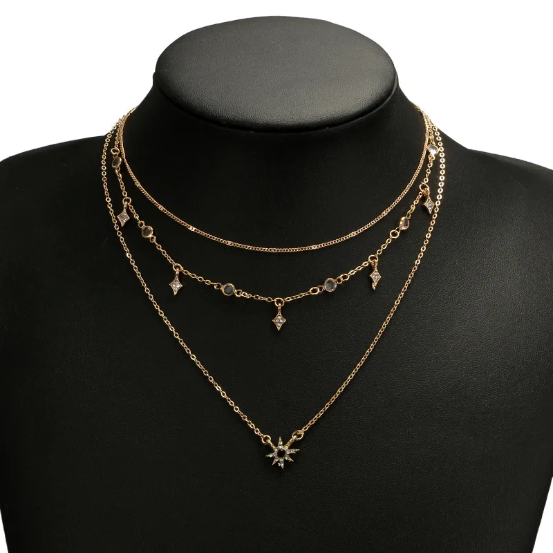Laramoi женское ожерелье многослойная золотая цепь ключицы звезды геометрические Стразы кулон вечерние ювелирные изделия